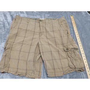 OP Mens cargo Shorts Brown plaid 42‎ waist 100% cotton